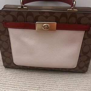 Coach Signature Canvas & Leather Top Handle Satchel Crossbody Bag